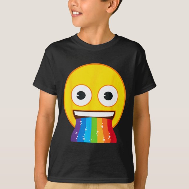 Camiseta Rosto Sorridente Amarelo Boca de Arco-íris Emoji O (Frente)
