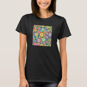 Camiseta Rosto Sorridente Colorido Flores Felizes Rosto Sor