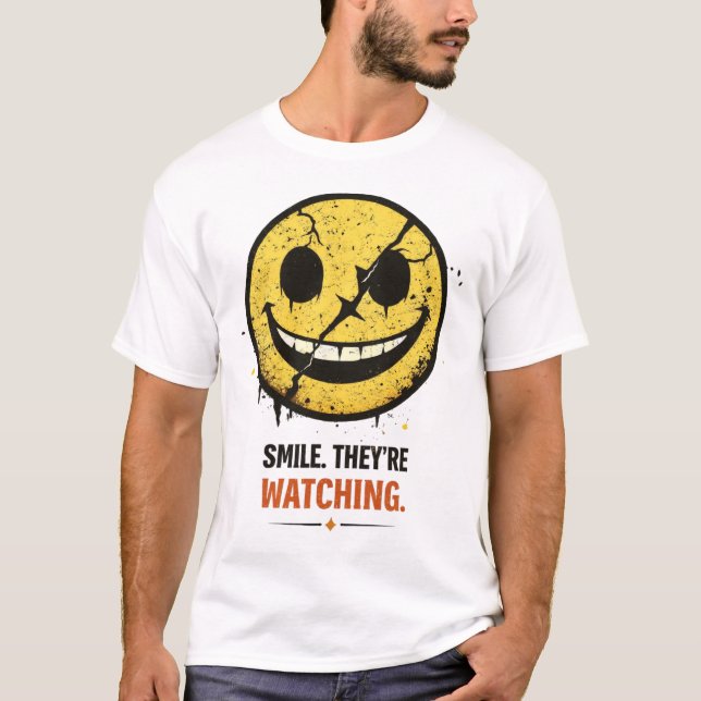 Camiseta Rosto Sorridente de Humor Negro (Frente)