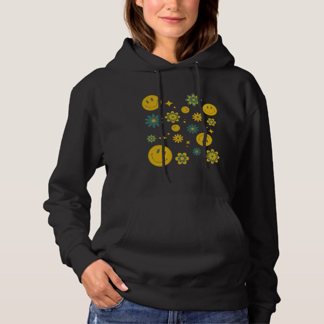 Camiseta rosto sorridente engraçado e flores descoladas (Frente)