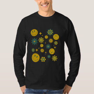 Camiseta rosto sorridente engraçado e flores descoladas