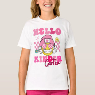 Camiseta Rosto Sorridente Olá Jardim de Infância Primeiro d
