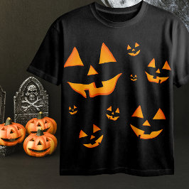 Camiseta Rostos de Abóbora Iluminados Design de Halloween
