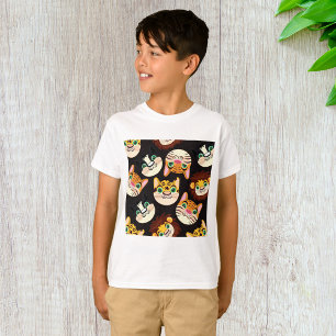 Camiseta Rostos de Animais em Padrão Gatos Leões Cães