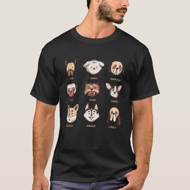 Camiseta Rostos de Cachorro Fofos Pug Frenchie Husky Boxer  (Frente)