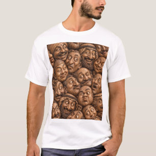 Camiseta Rostos de Madeira Talhada Padrão Boho Vintage