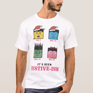 Camiseta Rostos Engraçados de Natal em Dezembro Festivo-ish
