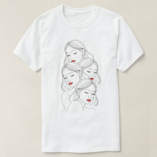 Camiseta Rostos Femininos Sonhadores em Impressão, Olhos Fe