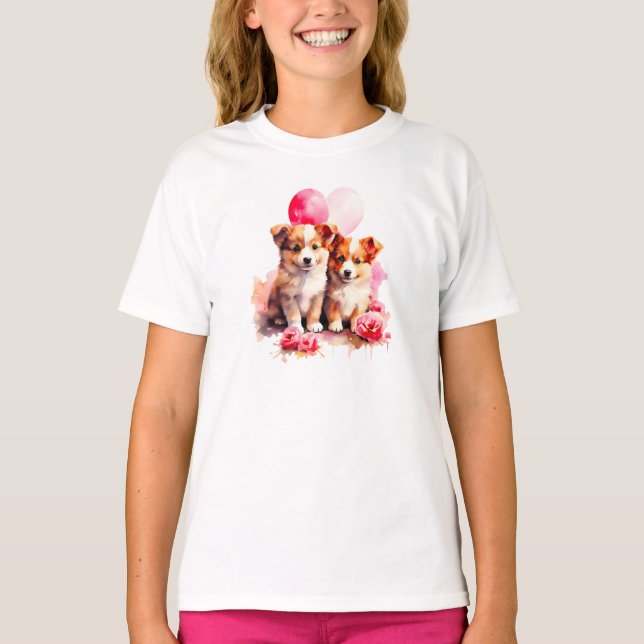 Camiseta Rosy Puppy Love Watercolor (Frente)