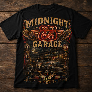 Camiseta ROTA 66 DA GARAGEM À MEIA-NOITE – Mecha Americana
