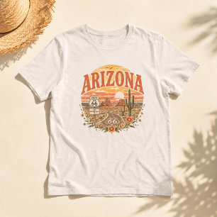 Camiseta Rota 66 do Arizona Deserto Pôr do Sol Vintage