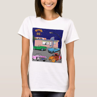 Camiseta rota 66 do comensal dos anos 50 e carros vintage