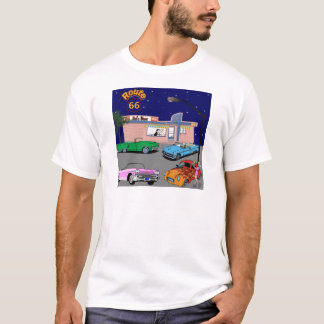Camiseta rota 66 do comensal dos anos 50 e carros vintage