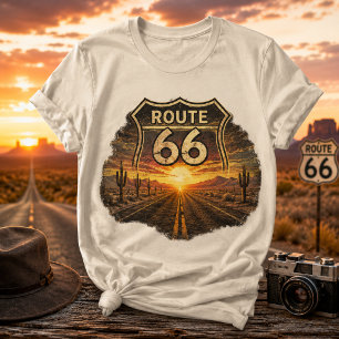 Camiseta Rota 66 Vintage Deserto Pôr do Sol Retro Americana