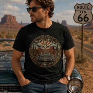 Camiseta Rota Histórica 66 Carro Clássico Vintage Deserto