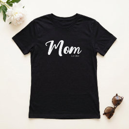 Camiseta Roteiro Branco Estabelecido Mãe Preta