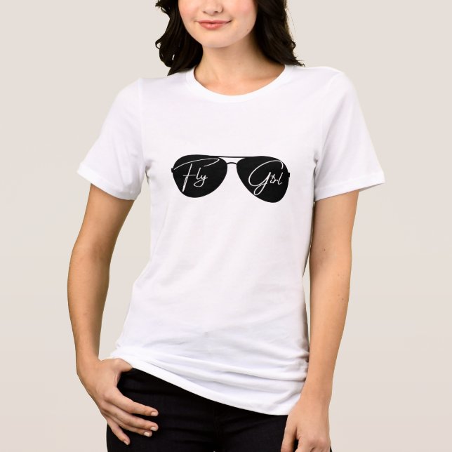 Camiseta Roteiro de "Garota Voadora" sobre óculos de sol do (Frente)