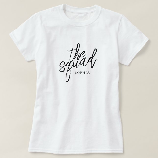 Camiseta Roteiro Mínimo A Dama de Honra do Esquadrão Person (Frente do Design)