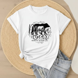 Camiseta Roteiro Preto e Branco Mamãe Urso Protetora Arte