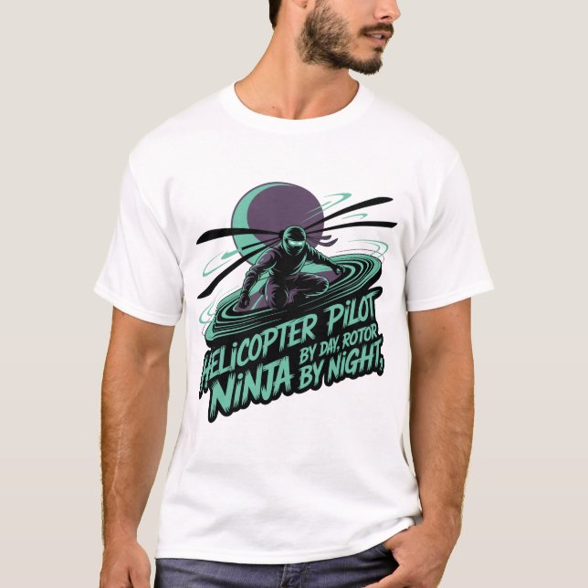 Camiseta Rotor Ninja Pilot - Dramatic Black & Neon Teal Sil (Frente)