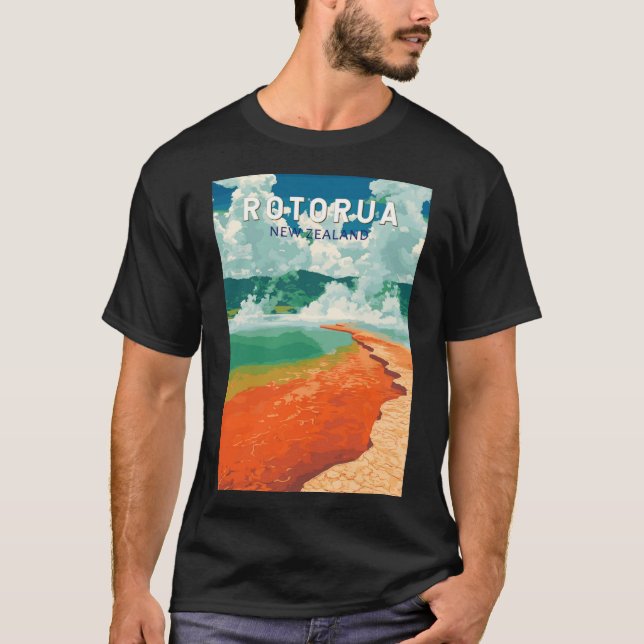 Camiseta Rotorua New Zealand Illustration Travel Art Retro  (Frente)