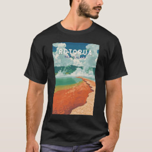 Camiseta Rotorua Nova Zelândia Ilustração Retro de Arte Via