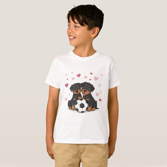 Camiseta Rottwailers with soccer ball for Valentine's Day (Frente Completa)