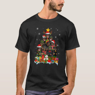 Camiseta Rottweiler Cachorro Árvore de Natal Luzes Xmas Pap
