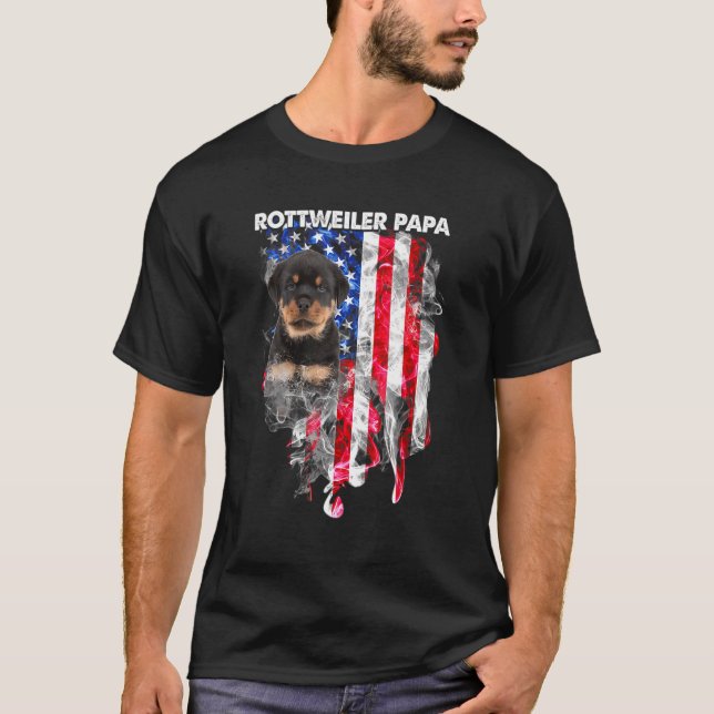 Camiseta Rottweiler Cachorro Papa Usa Sinalizador Feliz Dia (Frente)