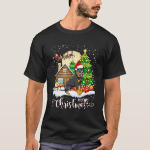 Camiseta Rottweiler Cão Rottweiler Iluminação da Árvore do 