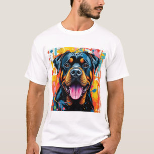 Camiseta Rottweiler Colorido Pop Art � Estilo de Borrifo Vi