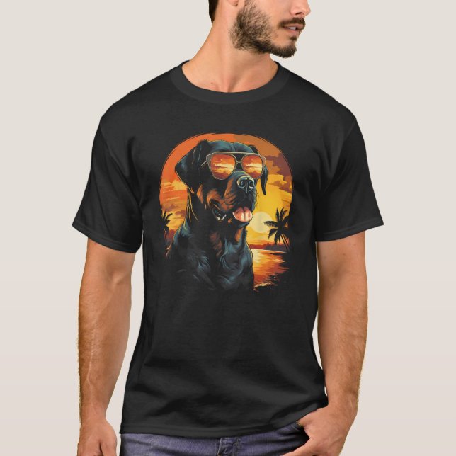 Camiseta Rottweiler Com Óculos De Sol Engraçado Cão-Vintor  (Frente)