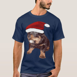 Camiseta Rottweiler De Natal Bonito Com Chapéu Vermelho De