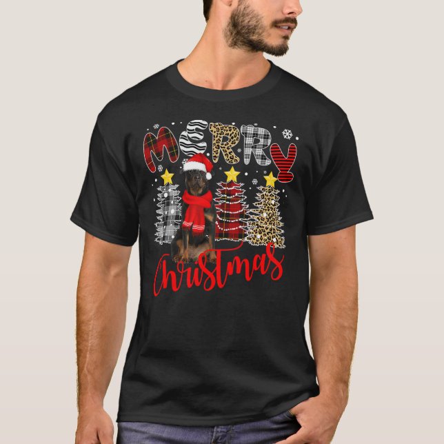 Camiseta Rottweiler Dog Tree Lighting Rottweiler Christmas (Frente)