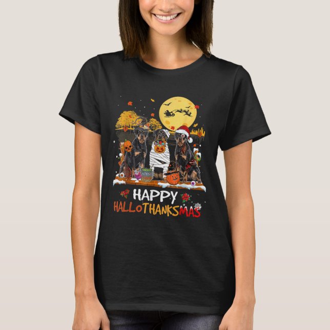 Camiseta Rottweiler Happy Hallothanksmas Halloween Thanksgi (Frente)