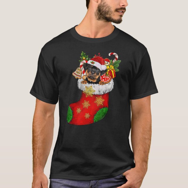 Camiseta Rottweiler In Sock Christmas Santa Hat Xmas Dog Lo (Frente)