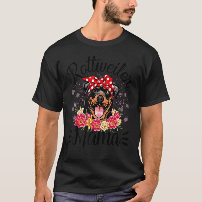 Camiseta Rottweiler Mama Florals Cachorro Cachorro Cachorro (Frente)