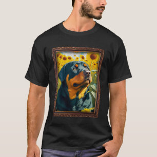 Camiseta Rottweiler Pintura Flor de Girassol Mãe Mulheres F