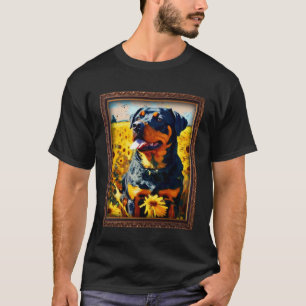 Camiseta Rottweiler Pintura Rottie Flor Sunflower Mãe Wo