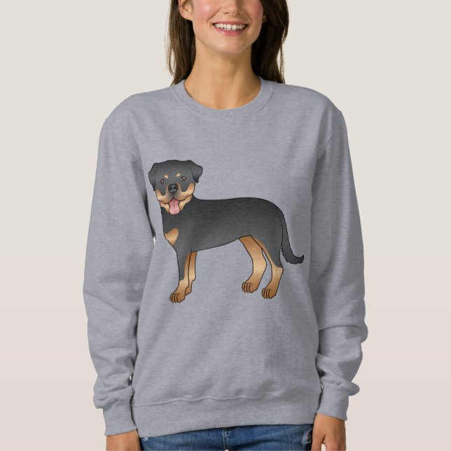 Camiseta Rottweiler Preto e Castanho Cachorro de Desenho An (Frente)
