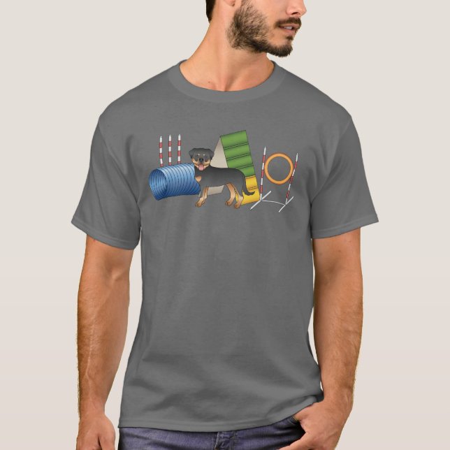 Camiseta Rottweiler Preto e Castanho com Equipamento de Agi (Frente)
