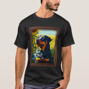 Camiseta Rottweiler Rottie Painting Sunflower Flower Mãe Wo
