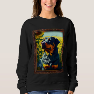 Camiseta Rottweiler Rottie Pintura Girassol Flor Mamãe Mulh