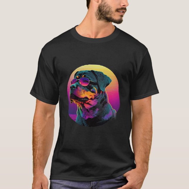 Camiseta Rottweiler s Synthwave Sunset Aesthetic (Frente)
