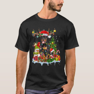 Camiseta Rottweiler Santa Hat Reindeer Luzes De Natal Paj