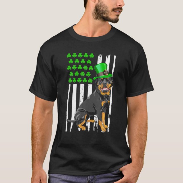 Camiseta Rottweiler Shamrock American Flag Rua Patri (Frente)