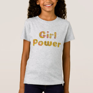 Camiseta Rotulação floral do poder da menina no amarelo d