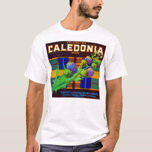 Camiseta Rótulo da caixa laranja da Caledonia 1930