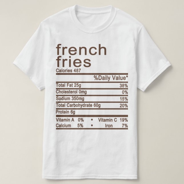 Camiseta rótulo das batatas fritas Fatos Nutricionais (Frente do Design)