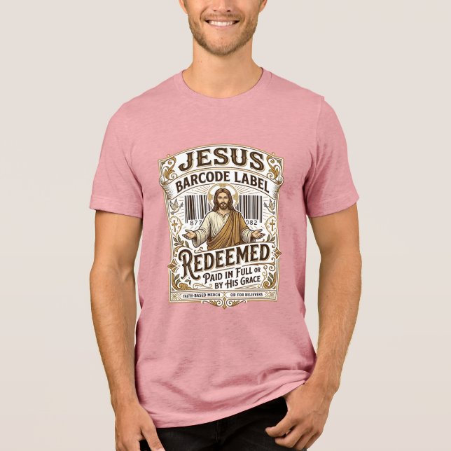 Camiseta Rótulo de Código de Barras de Jesus Resgatado Rótu (Frente)